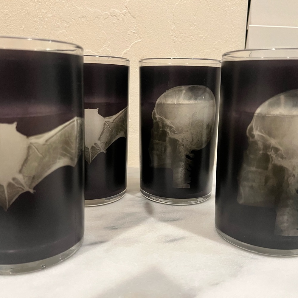 Set of Gothic Black candles with Skull and Bat Design